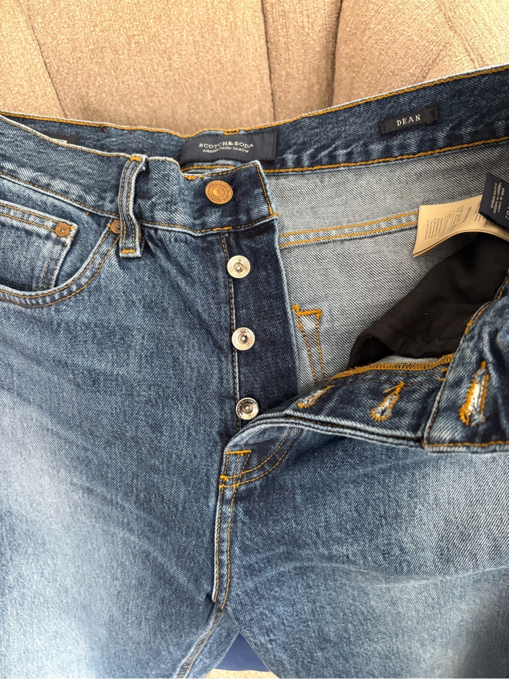 Scotch & Soda Men's Medium Blue Button-Fly Relaxed Jeans